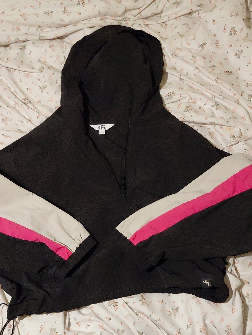 Joy Lab Women's Black and Pink Colorblock Hooded Jacket